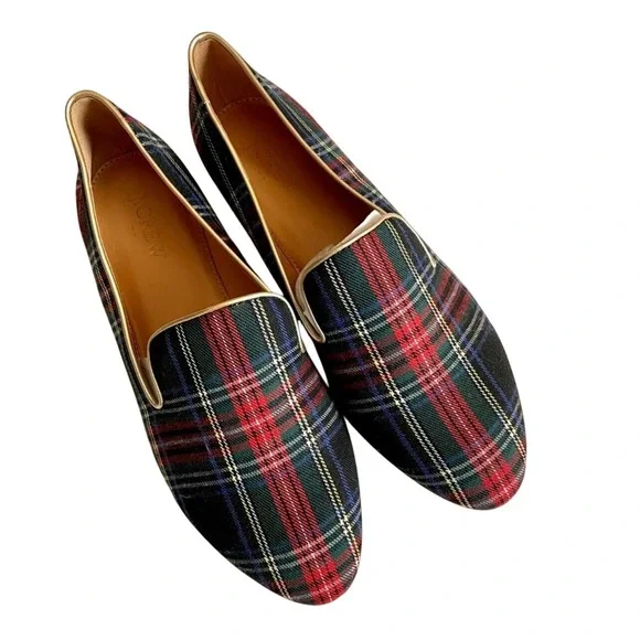J‎ Crew Factory Plaid Flats Womens 7 Preppy Academic Tartan Slip On Shoes - Picture 7 of 15